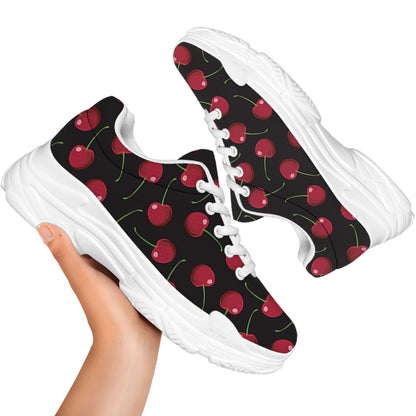 Red Cherry Pattern Print White Chunky Shoes