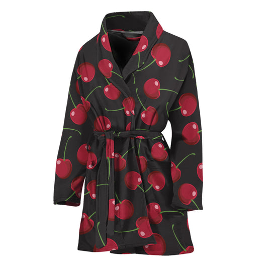 Red Cherry Pattern Print Women's Bathrobe
