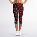 Red Cherry Pattern Print Women's Capri Leggings