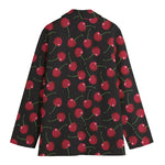 Red Cherry Pattern Print Women's Cotton Blazer