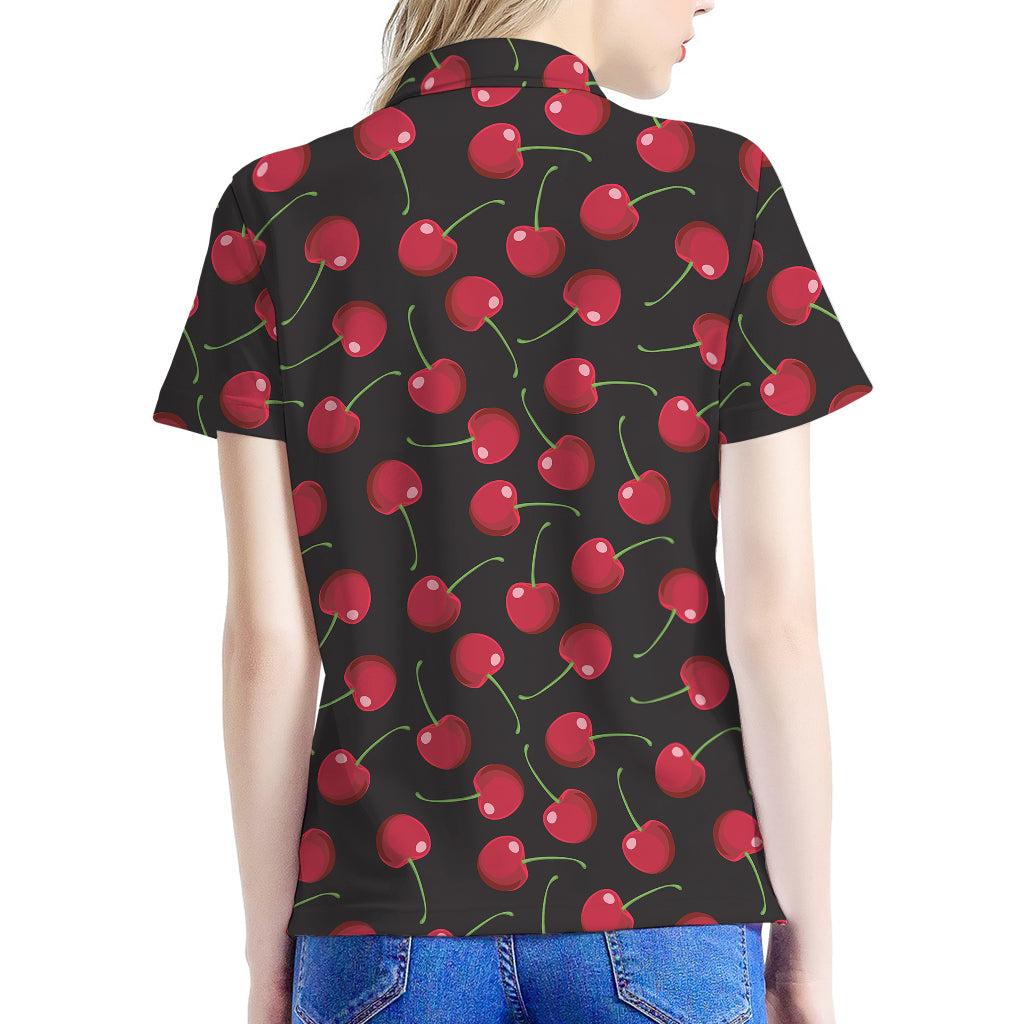 Red Cherry Pattern Print Women's Polo Shirt