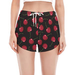 Red Cherry Pattern Print Women's Split Running Shorts