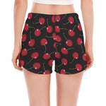 Red Cherry Pattern Print Women's Split Running Shorts