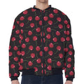 Red Cherry Pattern Print Zip Sleeve Bomber Jacket