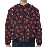 Red Cherry Pattern Print Zip Sleeve Bomber Jacket