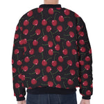 Red Cherry Pattern Print Zip Sleeve Bomber Jacket