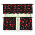 Red Chili Peppers Pattern Print 3 Piece Kitchen Curtains