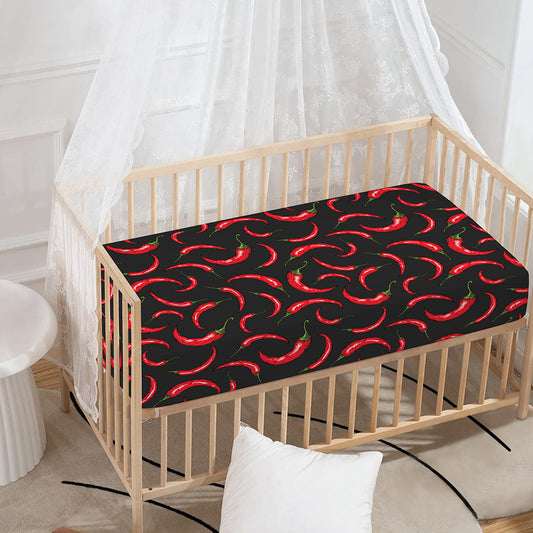 Red Chili Peppers Pattern Print Baby Crib Sheet