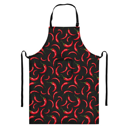 Red Chili Peppers Pattern Print Bib Apron With Pocket