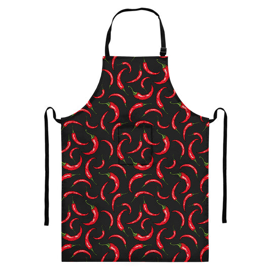 Red Chili Peppers Pattern Print Bib Apron With Pocket