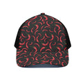 Red Chili Peppers Pattern Print Black Mesh Trucker Hat