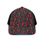Red Chili Peppers Pattern Print Black Mesh Trucker Cap