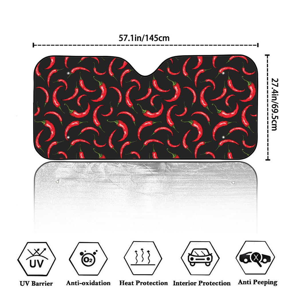 Red Chili Peppers Pattern Print Car Windshield Sun Shade