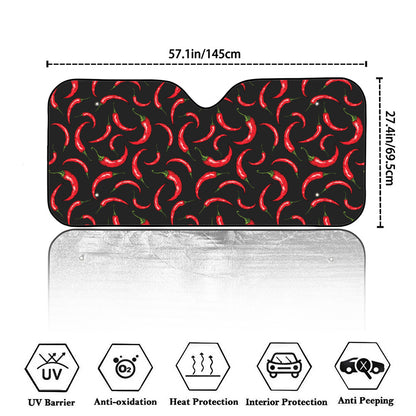 Red Chili Peppers Pattern Print Car Windshield Sun Shade