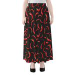 Red Chili Peppers Pattern Print Chiffon Maxi Skirt