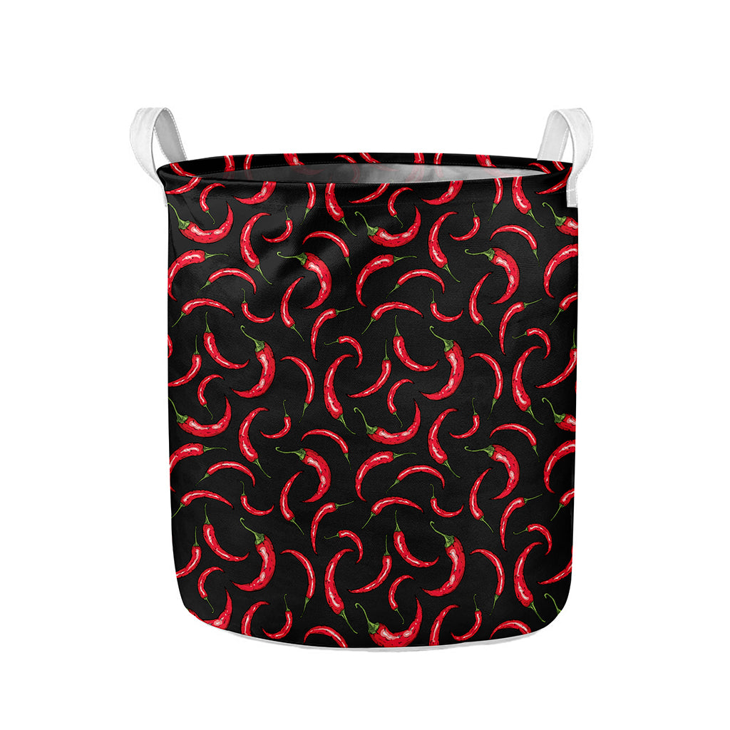 Red Chili Peppers Pattern Print Collapsible Laundry Basket