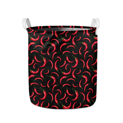 Red Chili Peppers Pattern Print Collapsible Laundry Basket