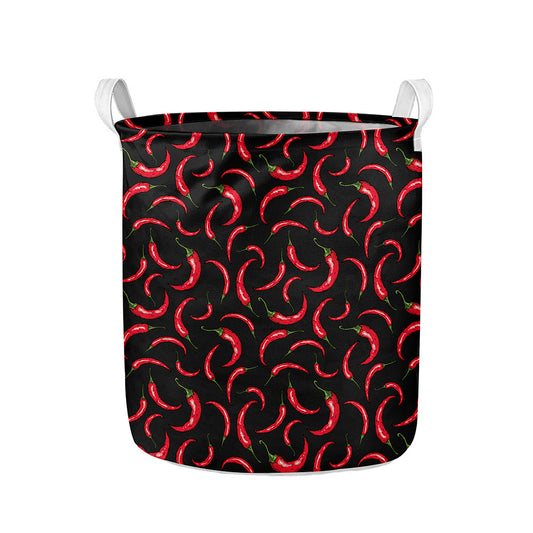 Red Chili Peppers Pattern Print Collapsible Laundry Basket