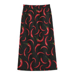 Red Chili Peppers Pattern Print Cotton Front Slit Maxi Skirt
