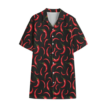 Red Chili Peppers Pattern Print Cotton Hawaiian Shirt