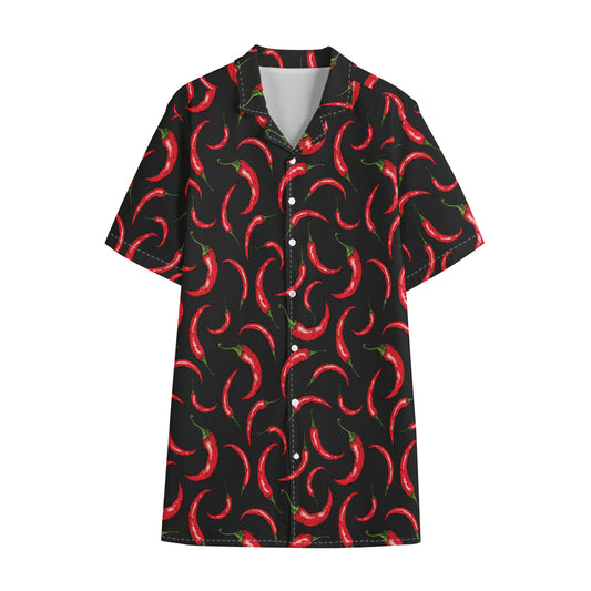 Red Chili Peppers Pattern Print Cotton Hawaiian Shirt