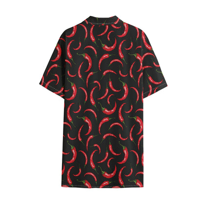 Red Chili Peppers Pattern Print Cotton Hawaiian Shirt