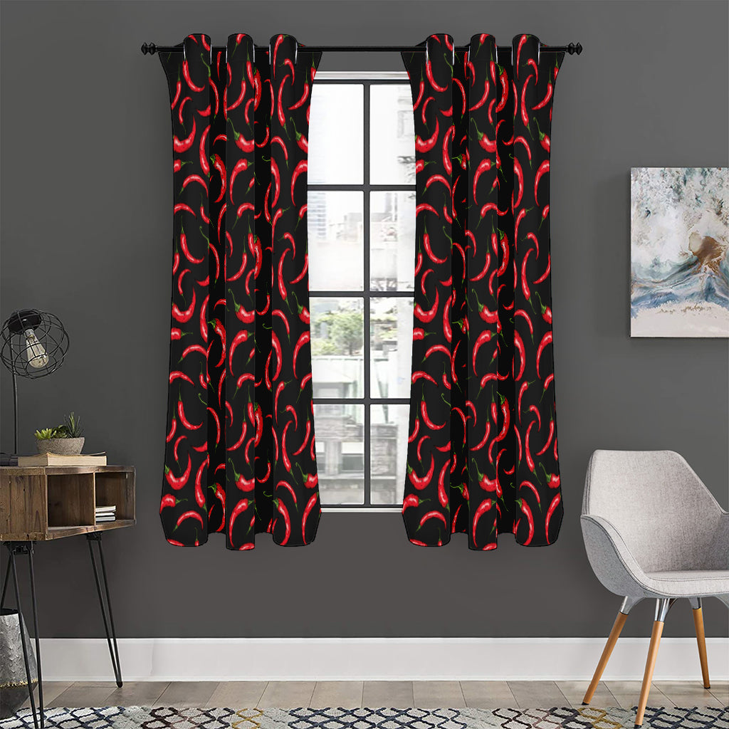 Red Chili Peppers Pattern Print Curtain