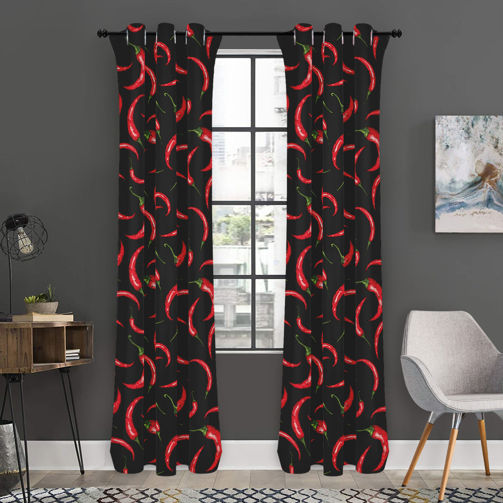 Red Chili Peppers Pattern Print Curtain