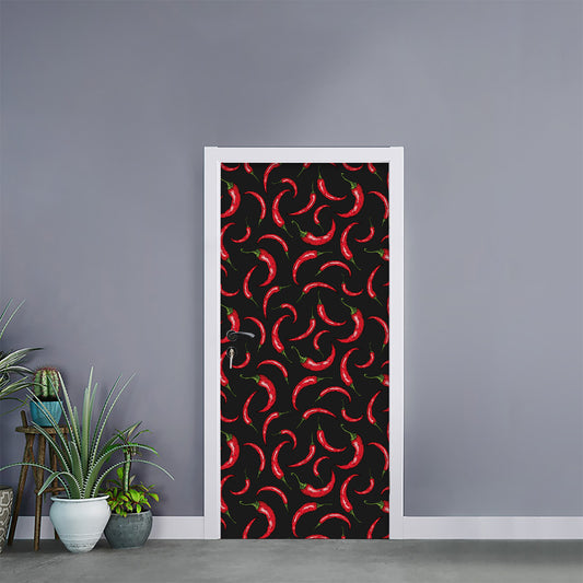 Red Chili Peppers Pattern Print Door Sticker