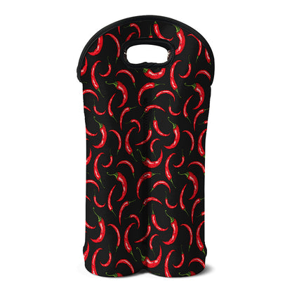 Red Chili Peppers Pattern Print Double Neoprene Wine Tote