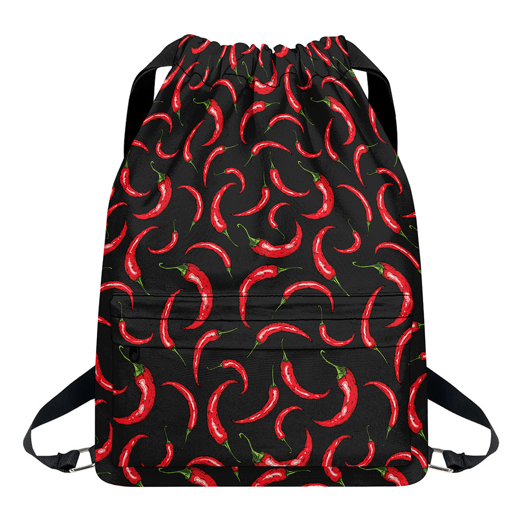 Red Chili Peppers Pattern Print Drawstring Backpack