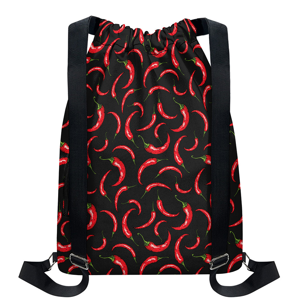 Red Chili Peppers Pattern Print Drawstring Backpack