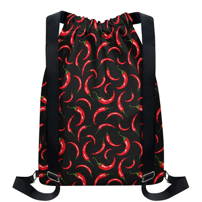 Red Chili Peppers Pattern Print Drawstring Backpack