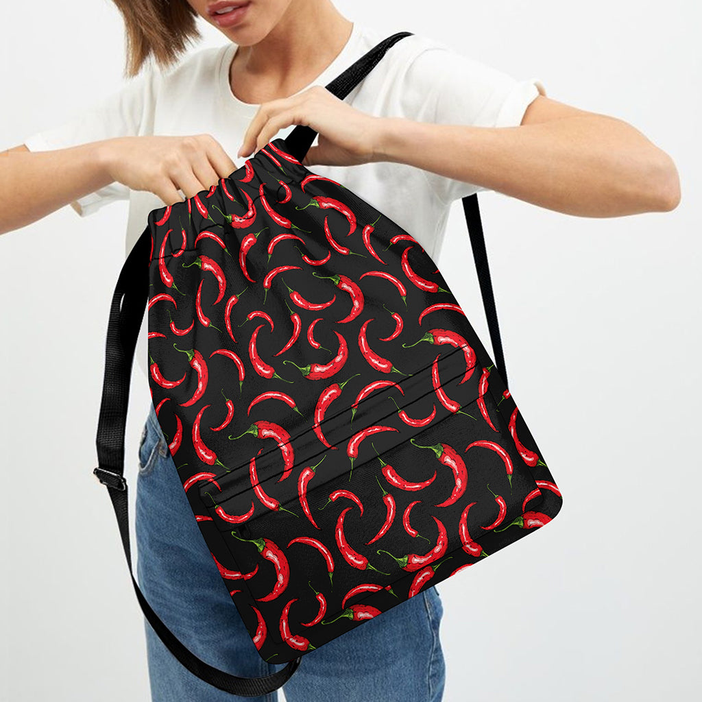 Red Chili Peppers Pattern Print Drawstring Backpack