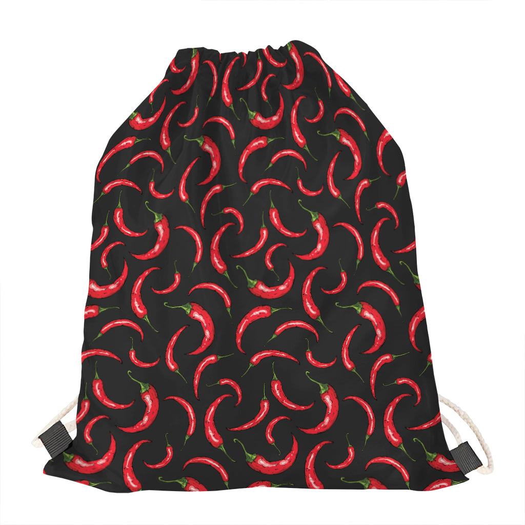 Red Chili Peppers Pattern Print Drawstring Bag