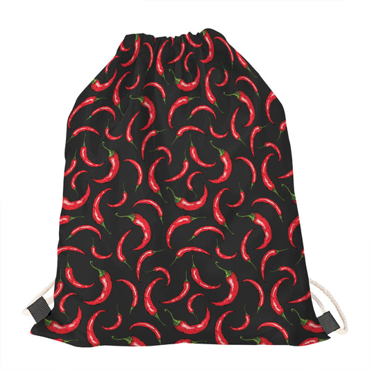 Red Chili Peppers Pattern Print Drawstring Bag