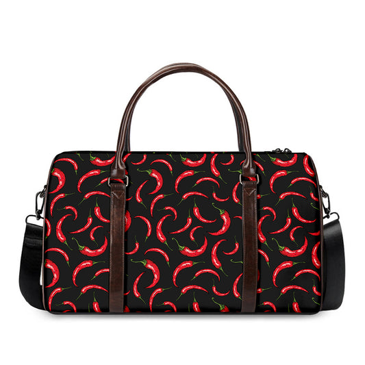 Red Chili Peppers Pattern Print Duffle Bag
