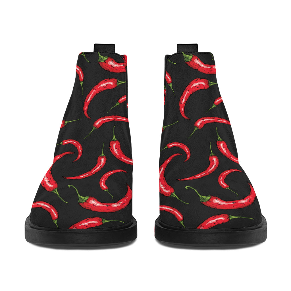 Red Chili Peppers Pattern Print Flat Ankle Boots