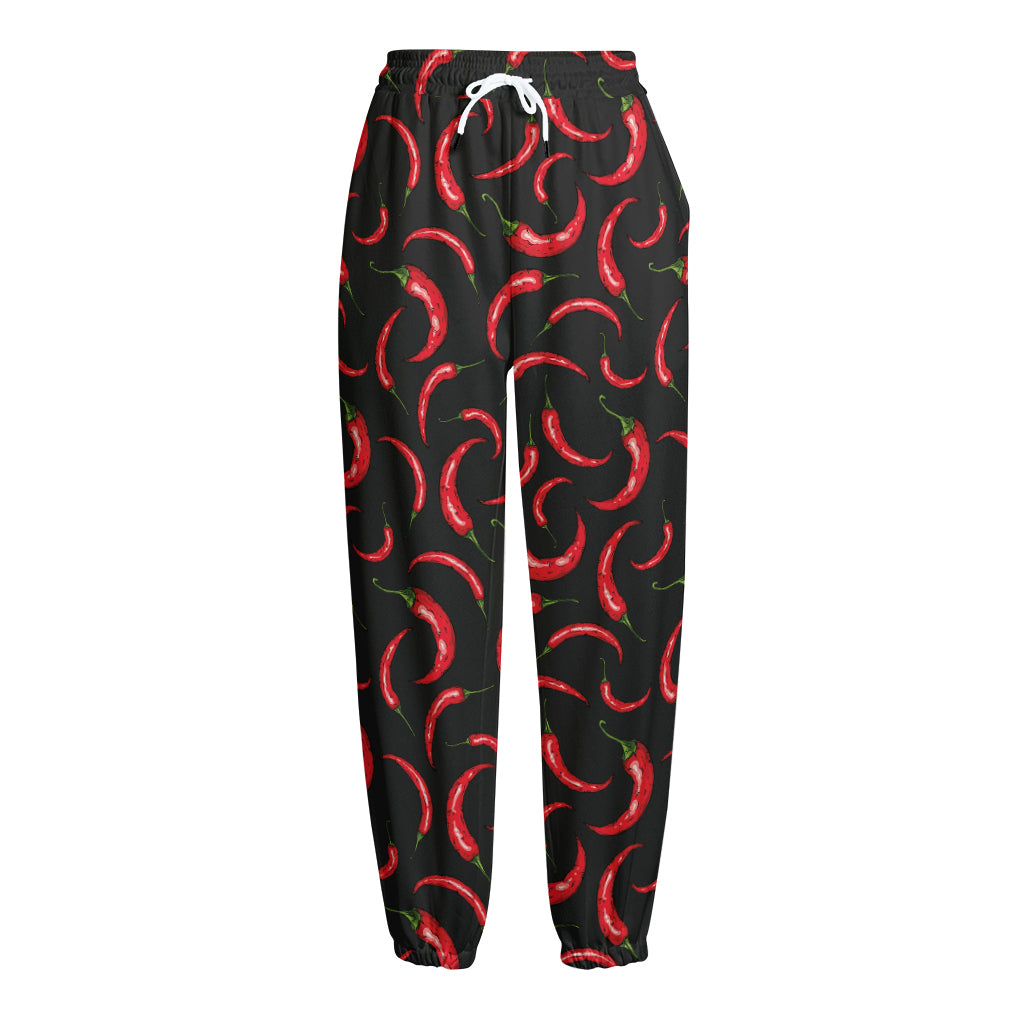 Red Chili Peppers Pattern Print Fleece Lined Knit Pants