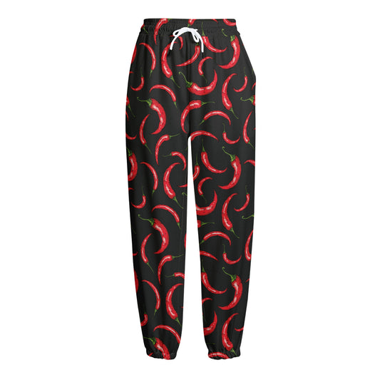 Red Chili Peppers Pattern Print Fleece Lined Knit Pants