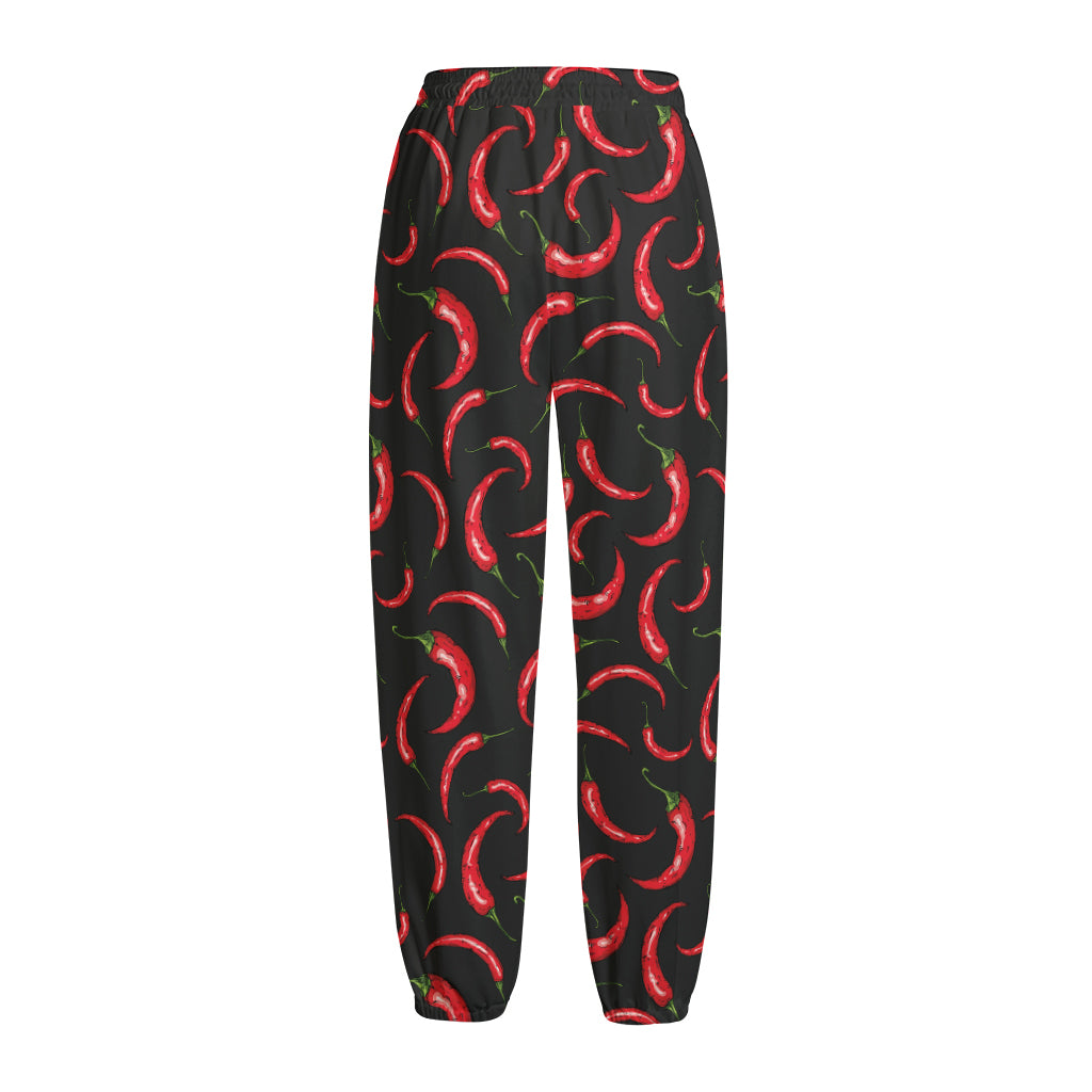 Red Chili Peppers Pattern Print Fleece Lined Knit Pants