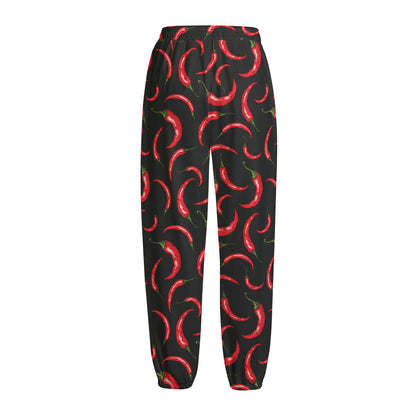 Red Chili Peppers Pattern Print Fleece Lined Knit Pants