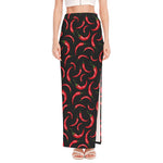 Red Chili Peppers Pattern Print High Slit Maxi Skirt