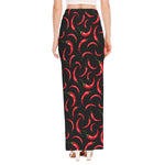 Red Chili Peppers Pattern Print High Slit Maxi Skirt