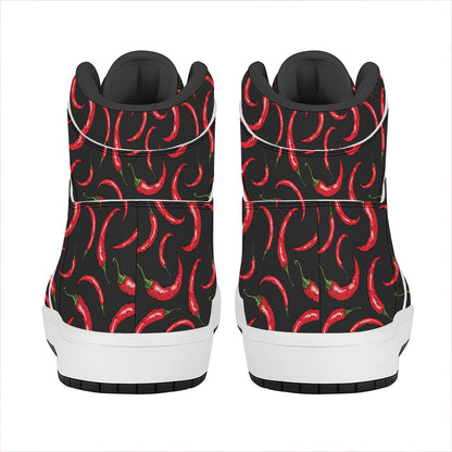 Red Chili Peppers Pattern Print High Top Leather Sneakers