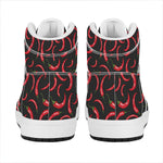 Red Chili Peppers Pattern Print High Top Leather Sneakers