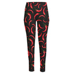 Red Chili Peppers Pattern Print High-Waisted Pocket Leggings
