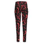 Red Chili Peppers Pattern Print High-Waisted Pocket Leggings