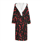 Red Chili Peppers Pattern Print Hooded Bathrobe