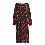Red Chili Peppers Pattern Print Hooded Bathrobe